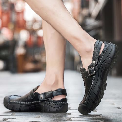 Men's Sports Sandals Cowhide Retro Casual Hiking Beach Closed Toe Cool Slippers Summer Outdoor Comfortable Fisherman Walking Adventure Travel Casual Fashionable Wrapped Toe Two-Wearing Design4