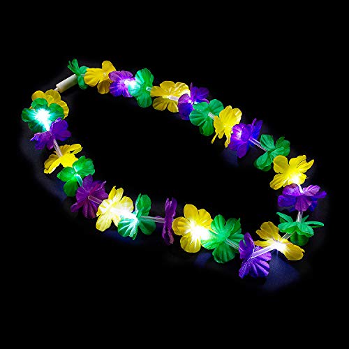 Mardi Gras Light Up Leis - Set of 12 Flower Neclaces - Mardi Gras Party Supplies