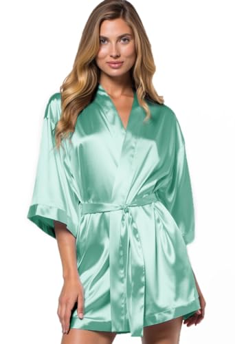 Image of Turquaz Women's Silky Satin Kimono Robes for Bridesmaids, Bride, Short Loungewear, Lingerie Dressing Gown Silk Like VS Robe