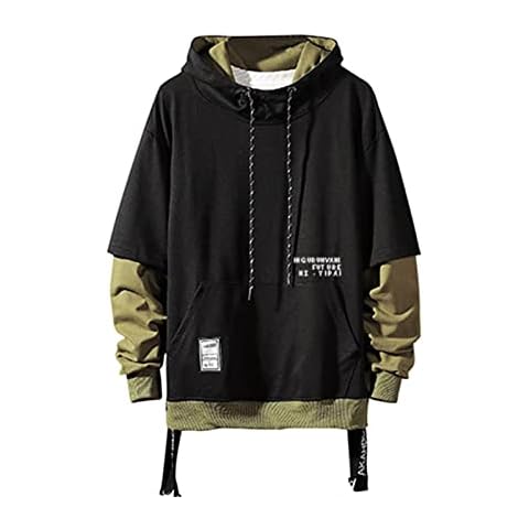 GURUNVANI Contrast Color Pullover Hoodie Mens Patchwork Hoodies Men Cover
