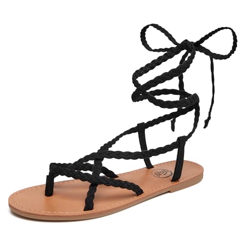 Image of Trary Sandals Women, Lace Up Sandals for Women, Sandals for Women Dressy Summer, Open Toe Gladiator Sandals, Flat Sandals for Women Dressy, Beach Sandals for Women, Summer Sandals for Women 2023