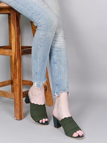 Image of Action Women's Knitted Mule Sandals| Block Heel 10cm| Nude| Peep-Toe Design Beige