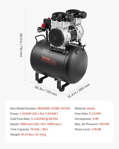 VEVOR 10 Gallon Oil-Free Air Compressor