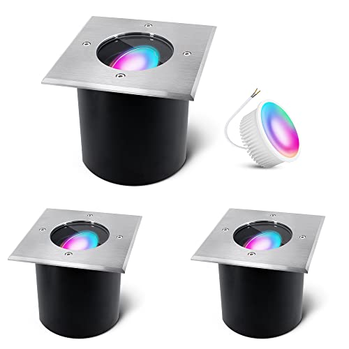 SSC-LUXon 3er Set JADINA Bodenlampe schwenkbar Aussen LED flach mit Smart Home RGB LED WLAN (steuerung per App & Sprache) - Bodenspot befahrbar
