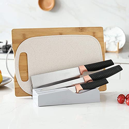 Kunststof lademeshouder, messenblok met snijplankrek 4 messenhouderorganizer voor aanrechtladekast grijs, 21x14x5cm - Afbeelding 3