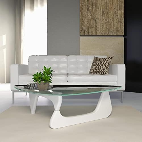 LeisureMod Imperial Glass Top Triangle Coffee Table (White Base)