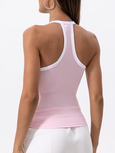 Image of Danysu V Neck Racer Back Tank Top for Women Padded Ribbed Long Tank Fitted Basic Cami Tops