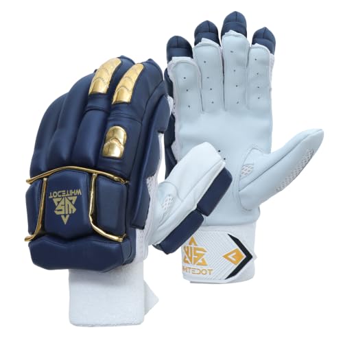 Image of Whitedot Quetzal Lovlon Cricket Batting Gloves, Navy Blue, Suitable for Professional Players (Youth /Medium, Right)