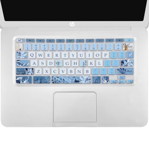 Sanfulin Silicone Keyboard Cover for HP Chromebook 11 x360, Chromebook 11 G2/G3/G4/G5/G6 EE/G7 EE, HP Chromebook 14-ca 14-ak 14-X Series, HP Chromebook 14 G2 G3 G4, Gray Blue Flowers