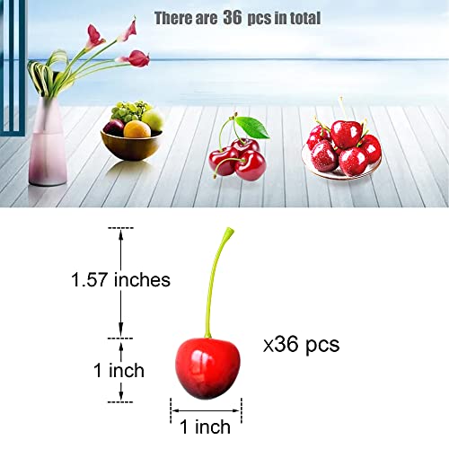 Chewarelly 36 Pcs Artificial Lifelike Cherries Fake Cherry Simulation Fruit Ornament For Home Kitchen Wedding Party Decoration Photography Prop (Red Black), 1 Inch #TOP1