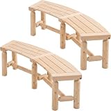 FORTUNO Outdoor Wooden Curved Backless Porch Bench Rustic Style Cedar/Fir Wood...