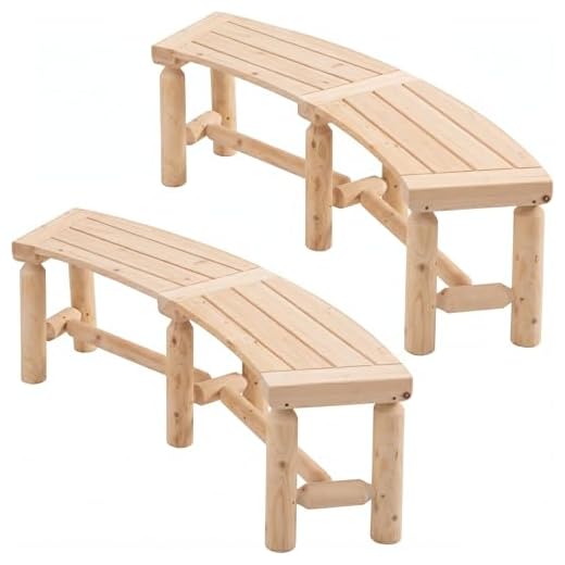 Curved Backless Outdoor Wooden Bench Set