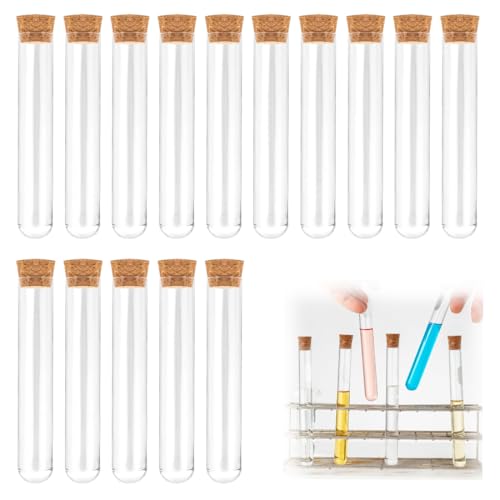 GNALIA Tube À Essai Plastique 15 Pièces Transparent 12×75Mm, Avec Bouchon Liège Pour Plantes, Bonbons, Épices Et Échantillons