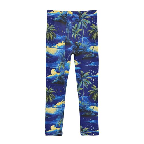 Boccsty Dark Blue Yellow Palm Trees Stars Girls Leggings Kids Yoga Pants Dance Active Tights 4T2