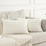 Joyouth Faux Fur Plush Throw Pillow Covers 12x20 Inch Set of 2 - Square Decorative Pillowcase Checke