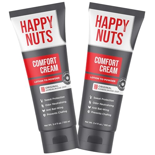Image of HAPPY NUTS Comfort Cream Deodorant For Men: Anti-Chafing Sweat Defense, Odor Control, Aluminum-Free Mens Deodorant & Hygiene Products for Men's Private Parts 3.4 Fl Oz (2 Pack), Original Scent