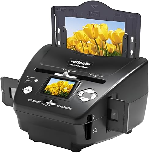Reflecta 3-en-1 : Scanner Diapositives et négatifs Photo, Scanner d'impression Papier - Capteur CMOS 8MP, Résolution 2300 dpi, Écran LCD 2,4', Compensation d'exposition Automatique/Manuelle