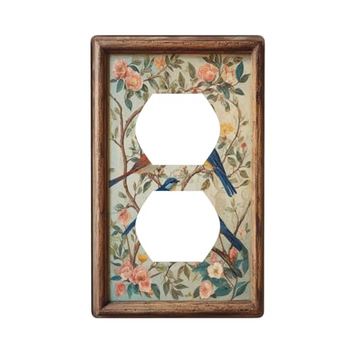 Decorative Art Light Switch Covers Vintage Bird - Flower Painting 1 Gang Single Duplex Outlet Wall Plate Switchplate Electrical Faceplate for Home Decor