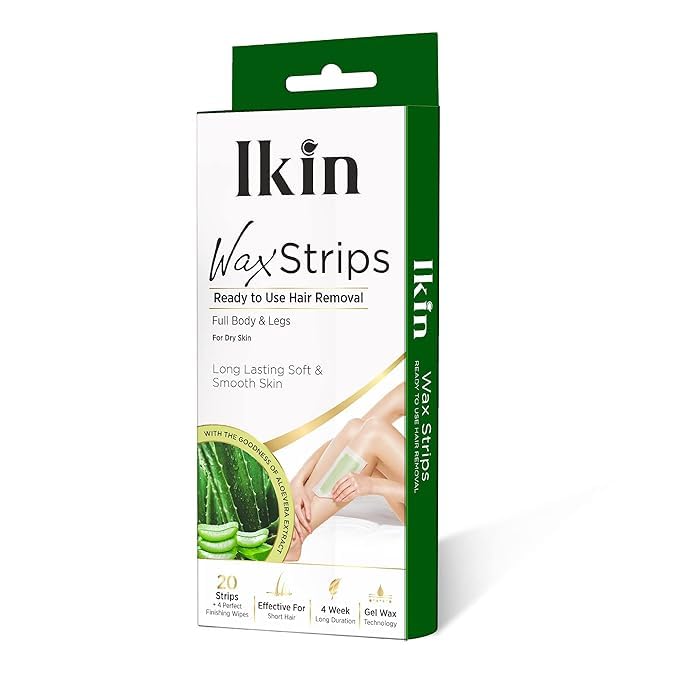 Orginal Ikin Instant Wax Strip with Aloe Vera For Dry Skin - 20 strips | Long Lasting Soft & Smooth Skin | Cold Gel Wax Hair Removal | Upto 4 Weeks of Smoothness | With 4 Perfect Wipes (B0D9TM8CDC) Amazon Price History, Amazon Price Tracker