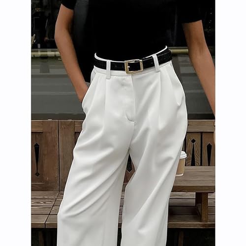 Women Casual Wide Leg Pants Button Down Straight Long Trousers Pants Elastic High Waist Dress Pants for Women White, Medium4