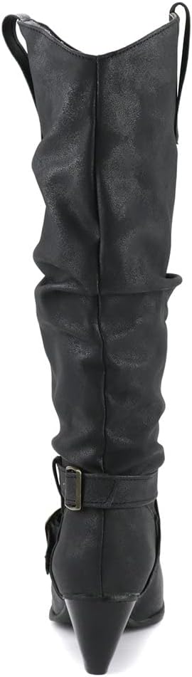 Shinelly Women Wide Calf Riding Knee High Slouch Boots Chunky Heel