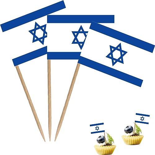 Israel Toothpick Flag Israeli Small Mini Cocktail Fruit Cupcakes Toppers Food Stick Flags Decorations, 100 Pack