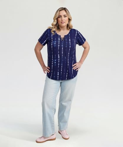 Image of CARCOS Womens Plus Size Tops Short Sleeve Shirts V Neck Tunic Floral /Tie Dye /Solid Summer Tees XL-5X