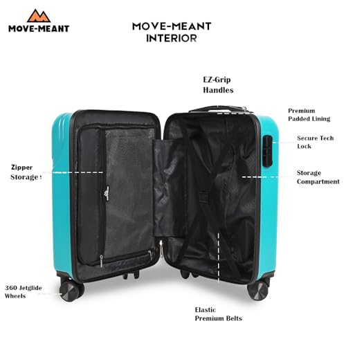 Image of Move-Meant Polycarbonate (PC) Voyageware Small Cabin Hard Suitcase 55 Cm 8 Wheels Number Lock Poly Carbonate S.Green Trolley Bag for Men & Women | 360 Degree Wheeling System Luggage for Travel