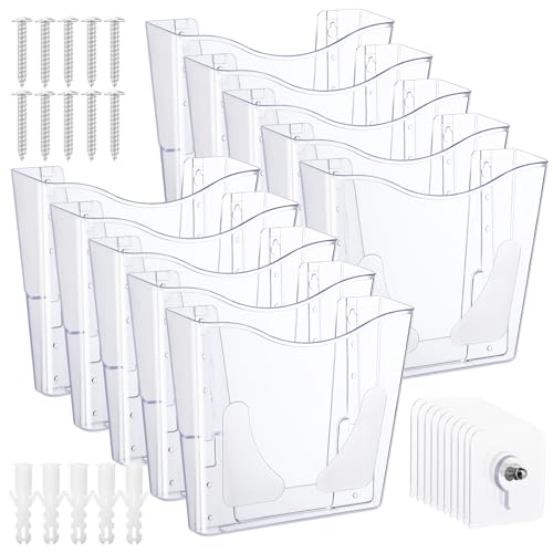 RattanView Embalagem de 10 suportes acrílicos para arquivos de parede, organizador de arquivos de parede transparente, organizador de arquivos de plástico para pendurar na parede, bolsos de parede,