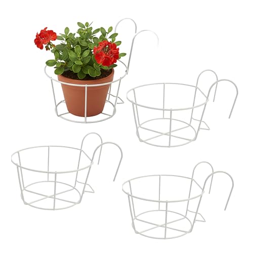 Relaxdays Hängeblumentöpfe, 4er Set, HBT: 21 x 20 x 26 cm, rostbeständig, Balkon & Terrasse, Hängetopf, Eisen, weiß