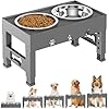 Elevated Dog Bowls with 2 Stainless Steel Bowls, Raised Dog Food Bowl Stand 5 Height Adjustable (3.1″, 9″, 10″, 11″, 12″) Non-Slip Feeder Set for Medium and Large Dogs – Gray