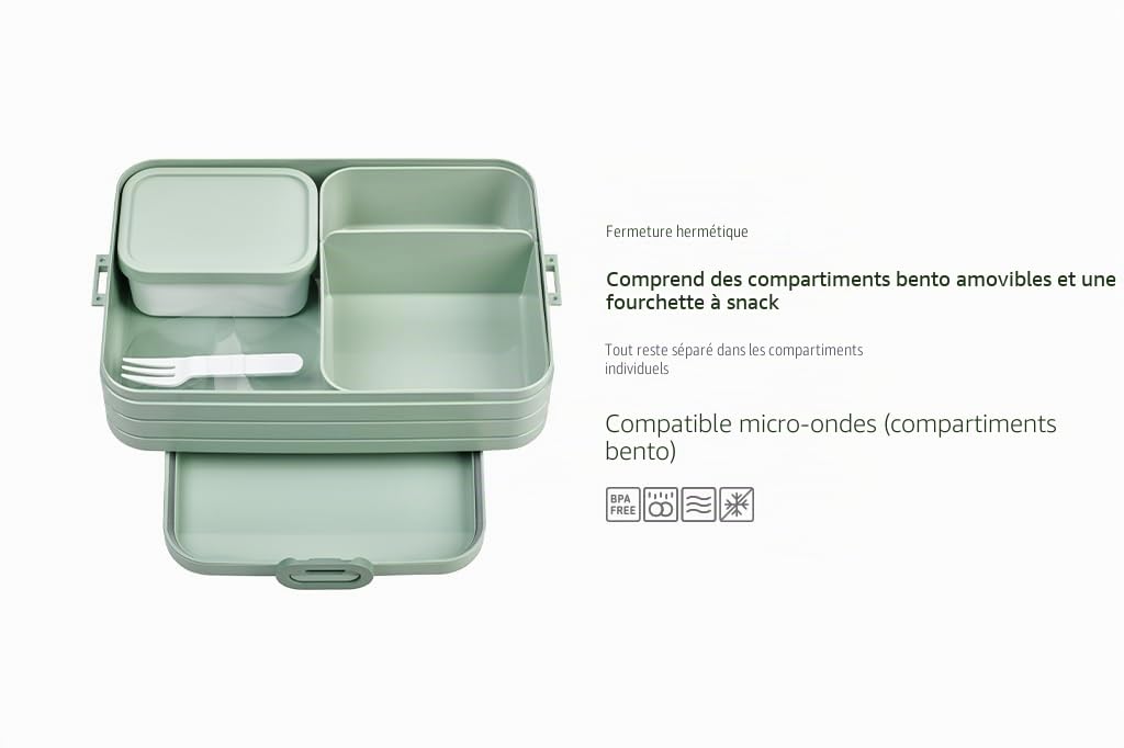 Mepal Bento Lunch Box Large - Boite dejeuner - Pour 4 Sandwiches ou 8 Tranches de Pain - Lunchbox pour Sandwichs, Petits Snacks et Restes - Snack & Déjeuner - Vivid mauve