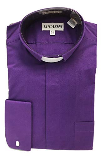 Big and Tall Tab Collar Clergy Shirt French Cuff in White, Black, and Purple (Purple, 17.5 Neck/36-37 Sleeve)