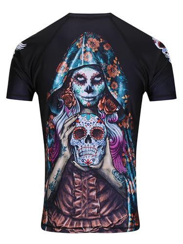 Camiseta BJJ de licra resistente Raven Fightwear Calavera Catrina negra para mujer S