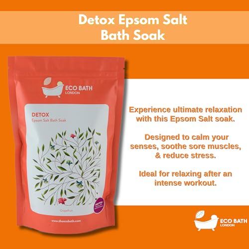 Image of Eco Bath London Detox Epsom Salt Bath Soak - Pouch 2.2 LB (1kg) | Made in UK | Magnesium Bath Salt with Grapefruit Essential Oil | Epsom Salts for Detox and Skin Care