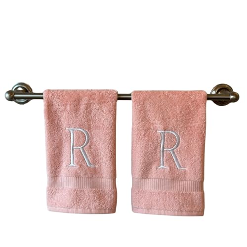 Pink with White Monogrammed Hand Towels for Bathroom - Set of 2 Letter R