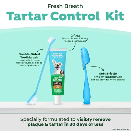 Image of TropiClean Fresh Breath Oral Care Kit - Soft Bristle Finger Toothbrush - Dog Tooth Brushing Kit - Peanut Butter and Honey Flavor Dog Toothpaste