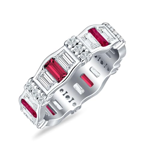 OMRANII Minimalist 5.4mm Full Eternity Band Baguette Cubic Zirconia Rings Curved Design Classic Style Statement Wedding Bands For Women 925 Sterling Silver Gift For Her