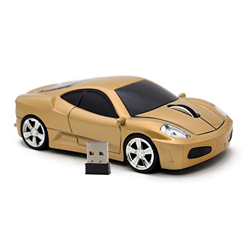 DAY DAY HAPPY Computermaus USB 2,4 GHz Rennwagen 3D drahtlose Maus optische Mäuse für Windows und Mac (Gold)