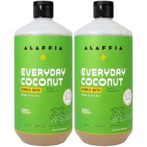 Alaffia Everyday Coconut Bubble Bath, Purely Coconut Scent, 2-Pack, 32
