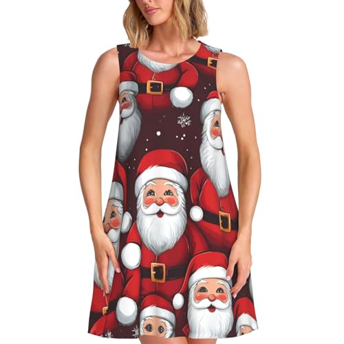Robe d'été sans manches imprimé Père Noël pour femme décontractée
