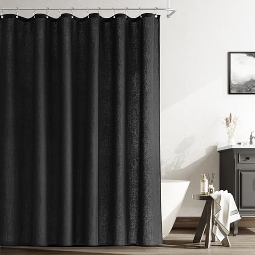 Naturoom Black Linen Shower Curtain Liner Neutral Weighted Cloth Fabric Textured Beige Farmhouse Rustic Burlap Country Style Shower Curtains for Bathroom,Black,72x84 Inches Length