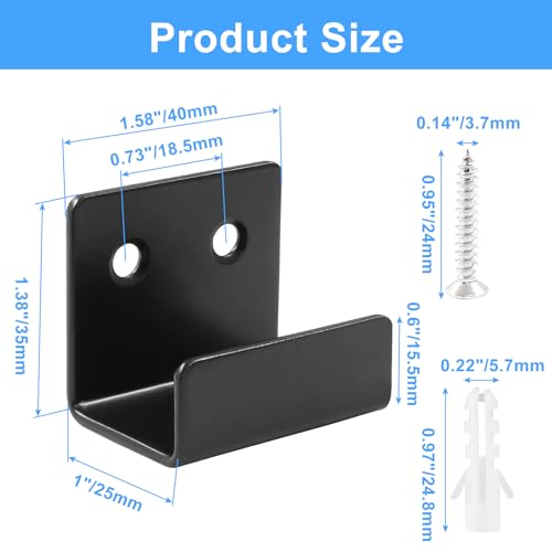 Image of Black Tile Wall Mount Bracket, 8 Pcs, Inner Width 25mm | Stainless Steel, Heavy Duty, For Mirrors & Pictures, Ceramic Tile Display