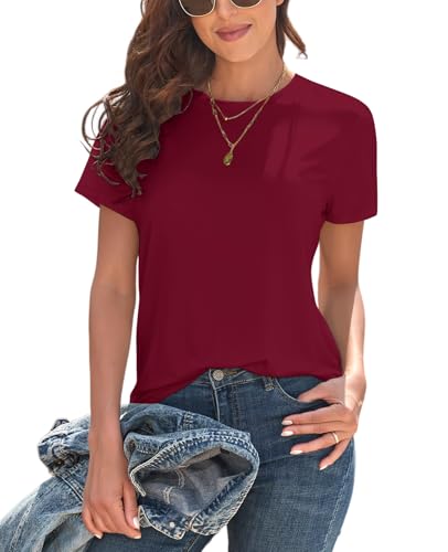 Image of KevaMolly Basic T Shirts for Women UPF 50+ Short Sleeve Casual Summer Tops Trendy Solid Loose Fit Crew Neck Tees Tshirt