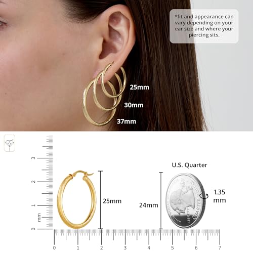 Solid 14K Diamond Cut Gold Hoop Earrings for Women | Hypoallergenic & Anti-Tarnishing Hoops with Click Tops | 14kt Real Gold Hoop Earrings in Sizes 24mm, 32mm and 39mm by MAX + STONE4
