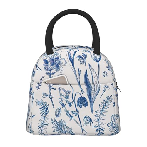 HGKHadc Bolsa de almuerzo térmica funcional con estampado de flores y hojas, reutilizable, para el trabajo, escuela, picnic, camping, pesca