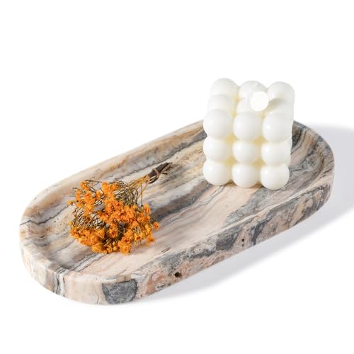 Image of Koville 10 inchx5 inch Marble Vanity Tray for Bathroom Kitchen Countertop, Natural Marble Trays for Home Decor, Perfume Organizer Jewelry Dish, Stone Tray for Dresser, Decorative Candles Trays