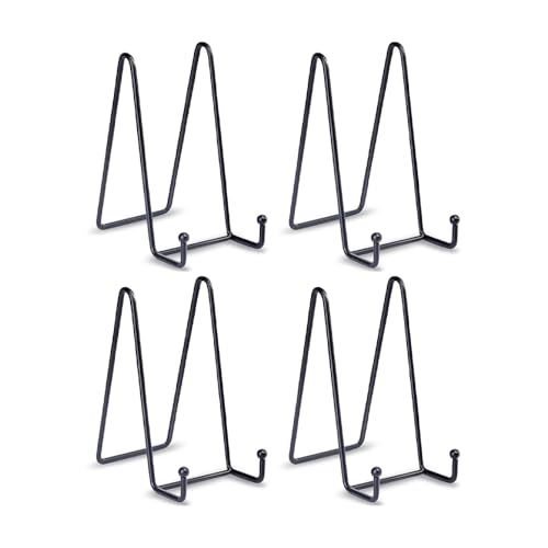HCHLQLZ (4 Piezas Hierro Pantalla Soporte Negro Hierro Caballete para Fotos, Platos Decorativos,Bowl,Placas, Tablets,3 * 6 Pulgadas