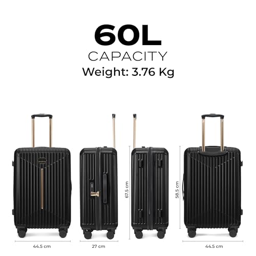 Image of Midnight Voyager Check-in Medium 67.5cm | Trolley Bag Hard Case Polycarbonate, 4 Wheels 360 Degree Wheeling System Luggage, Suitcase for Travel, with Front Laptop Access (Ebony Black)