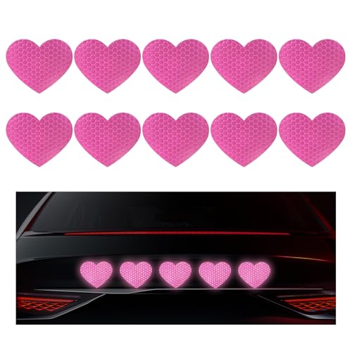 Image of 10PCS Vinyl Decal for Cars, High Intensity Reflective Sticker Night Safety Sign Bumper Decals, Waterproof Grid Vinyl Stickers Scratch Cover for Auto Window Laptop (Heart, Pink)
